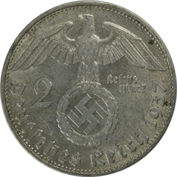 2 mark 1937 E Paul von Hindenburg Germany Muldenhutten