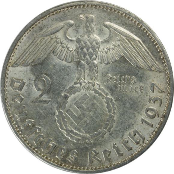 2 mark 1937 E Paul von Hindenburg Germany Muldenhutten (2)