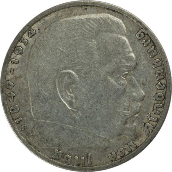 2 mark 1937 F Paul von Hindenburg Germany Stuttgart (1)