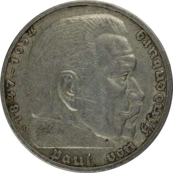5 mark 1935 J Paul von Hindenburg Germany Hamburg (1)