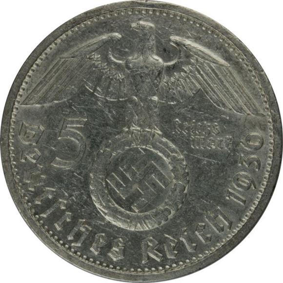 5 mark 1936 D Paul von Hindenburg / swastika Germany Munich (2)