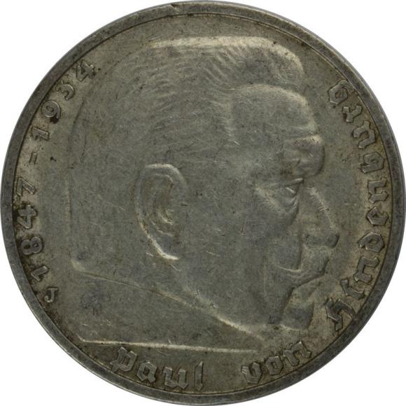 5 mark 1936 J Paul von Hindenburg Germany Hamburg (1)