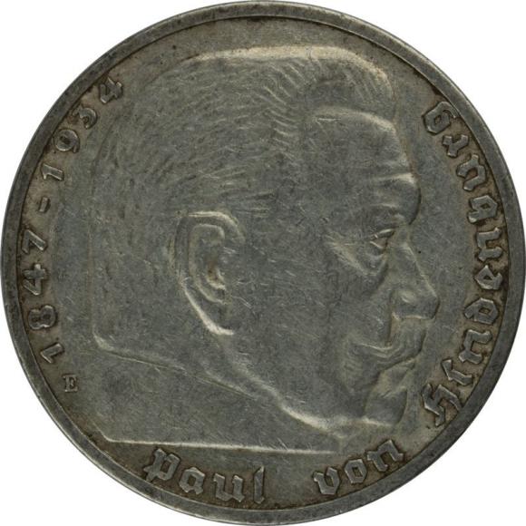5 mark 1936 E Paul von Hindenburg Germany Muldenhutten (1)