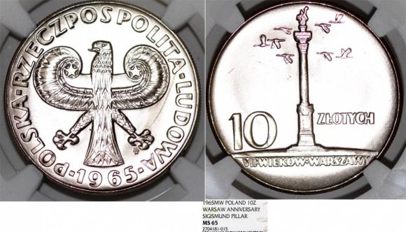 10 zł 1965 VII Wieków Warszawy Kolumna GRADING NGC (1)