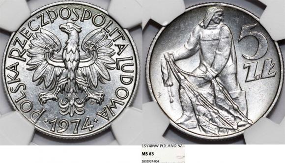5 złotych 1974 Rybak GRADING NGC (1)