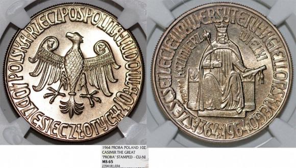10 złotych 1964 Kazimierz Wielki próba GRADING NGC (1)