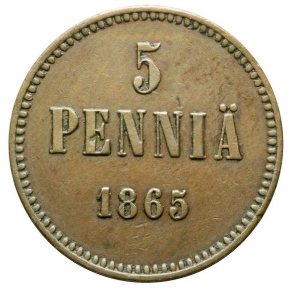 5 pennia 1865 Alexander II Finland Helsinki (1)