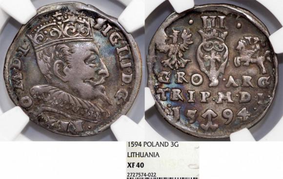Trojak 1594 Zygmunt III Waza Wilno XF 40 (1)