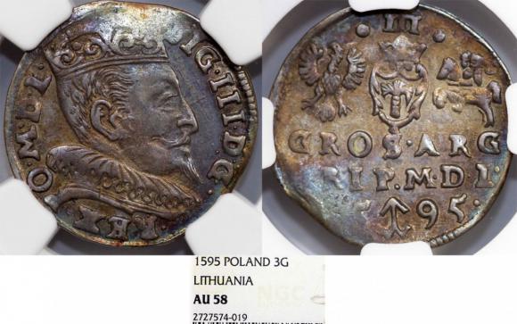 Trojak 1595 Zygmunt III Waza Wilno AU 58 (1)