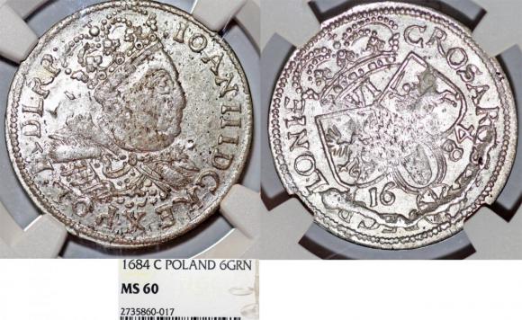 Szóstak 1684 C Jan III Sobieski Kraków MS 60 (1)