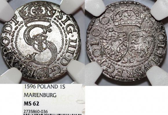 Szeląg 1596 Zygmunt III Waza Malbork MS 62 (1)