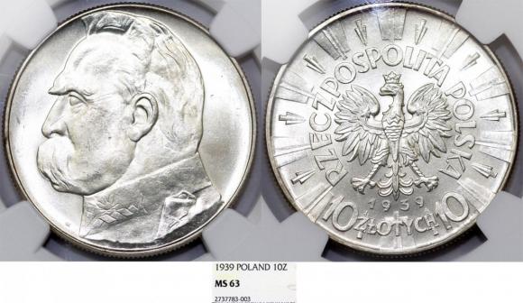 10 złotych 1939 Józef Piłsudski srebro MS 63 (1)
