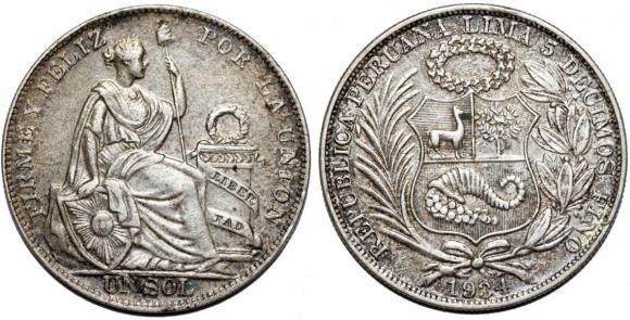 1 sol 1934 Peru Lima srebro (1)