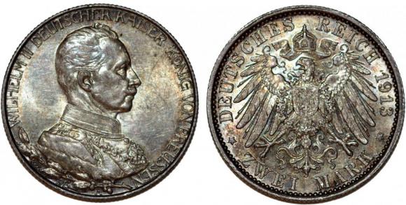 2 marki 1913 A Wilhelm II Niemcy Berlin srebro (1)