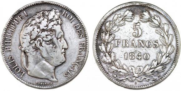 5 franków 1840 BB Ludwik Filip I Francja Strasburg (1)