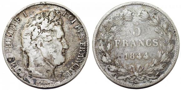 5 franków 1844 W Ludwik Filip I Lille Francja (1)
