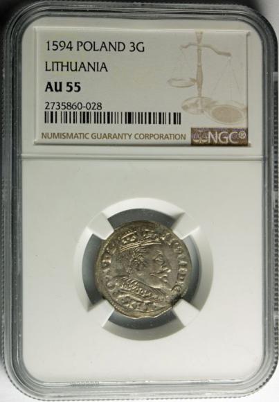 Trojak 1594 Zygmunt III Waza Wilno AU 55 NGC (2)