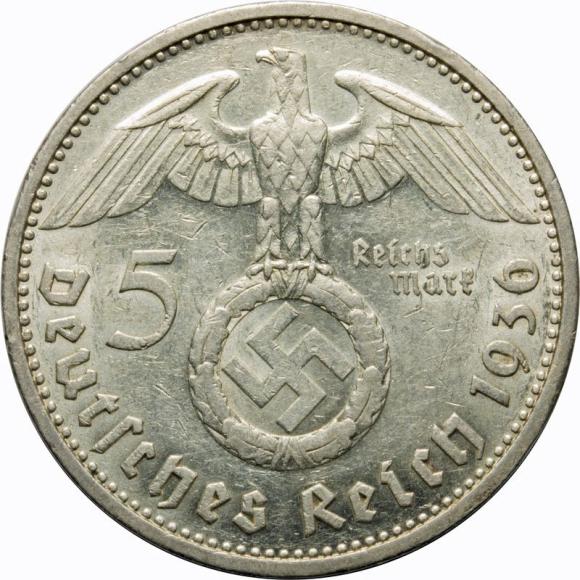 5 mark 1936 F Paul von Hindenburg Stuttgart