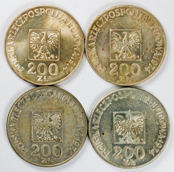 200 zl 1974 XXX Years Peoples Republic lot 4 pieces silver (2)