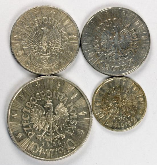 Jozef Pilsudski 1934 1936 set of 4 silver coins
