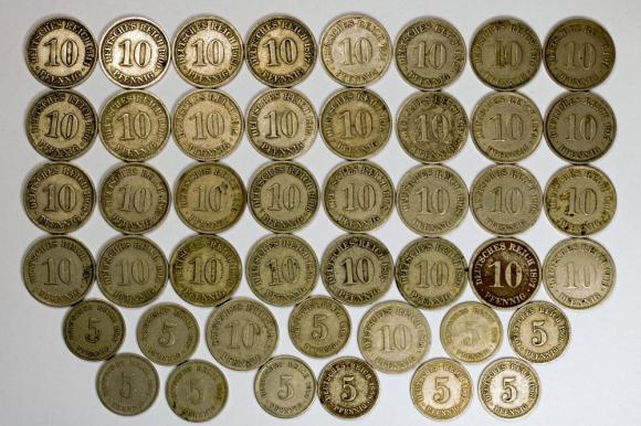 5 and 10 pfennig 1875 - 1914 lot 45 coins Germany