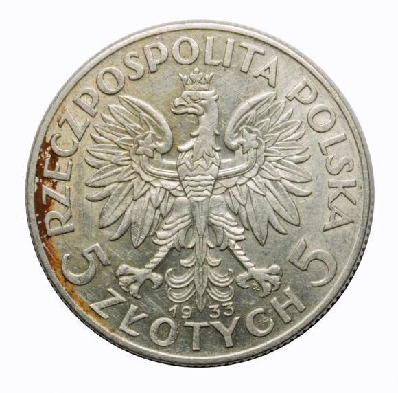 5 zlotych 1933 woman's head Second Polish Republic Warsaw