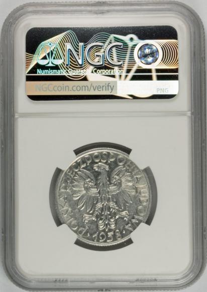 5 złotych 1958 Rybak AU 55 NGC (2)