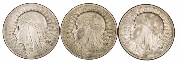 2 zlote woman's head 1932 1933 1934 Second Polish Republic Warsaw set (2)