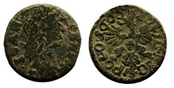 Szeląg 1665 Jan Kazimierz Ujazdów (1)