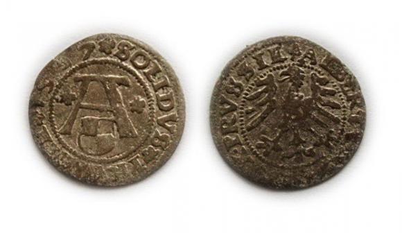 Szeląg pruski 1557 Albrecht Hohenzollern Księstwo Pruskie (1)