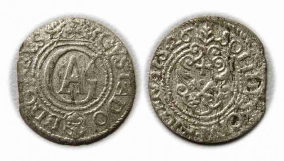 Szeląg 1626 Gustaw Adolf Ryga (1)