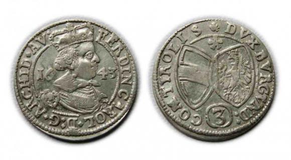 3 krajcary 1643 Ferdynand Karol Hall (1)