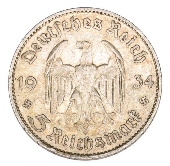 5 mark 1934 Paul von Hindenburg / Prussian eagle Germany Stuttgart F (2)