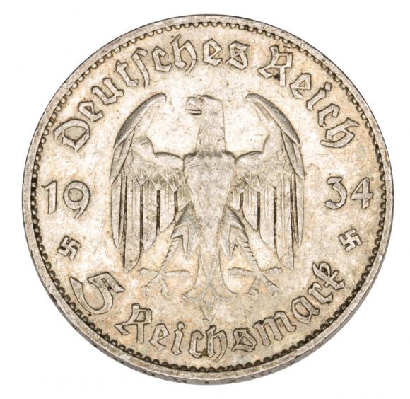 5 mark 1934 Paul von Hindenburg / Prussian eagleGermany Stuttgart F