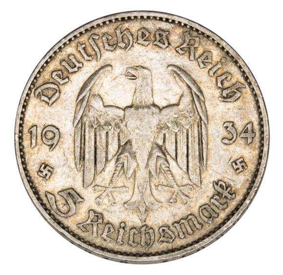 5 mark 1934 Paul von Hindenburg / Prussian eagleGermany Stuttgart F (2)