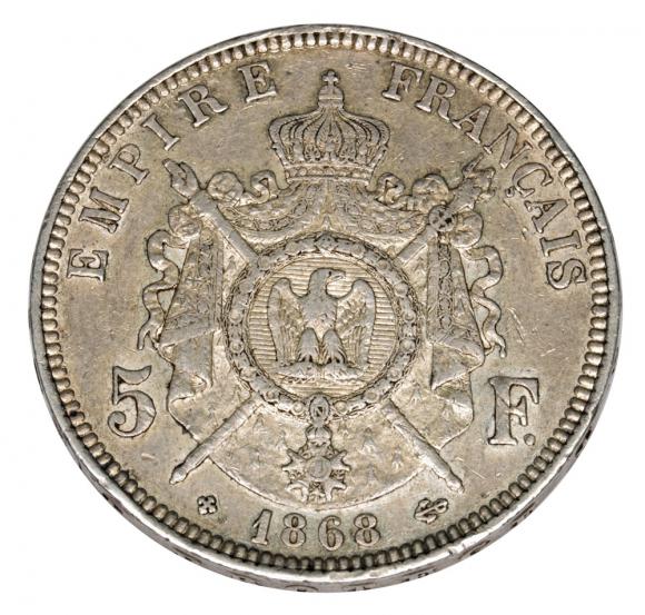 5 francs 1868 Napoleon III France Strasbourg (2)