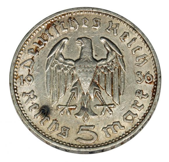 5 mark 1936 J Paul von Hindenburg / prussian eagle Hamburg