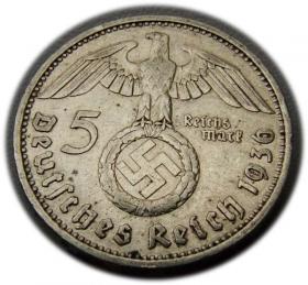 5 marek 1938 Paul von Hindenburg / swastyka Monachium