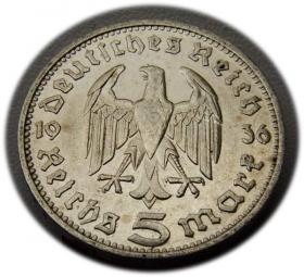 Picture 2 for: 5 mark 1936 D Paul von Hindenburg / prussian eagle Munich