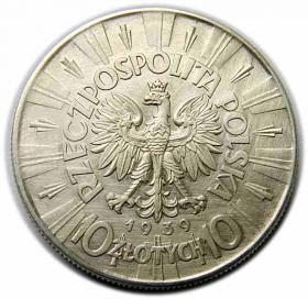 Picture 2 for: 10 zlotych 1939 Jozef Pilsudski II Republic of Poland Warsaw