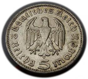 Picture 2 for: 5 mark 1935 J Paul von Hindenburg / prussian eagle Hamburg