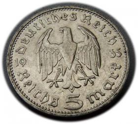 Picture 2 for: 5 mark 1935 J Paul von Hindenburg / prussian eagle Hamburg