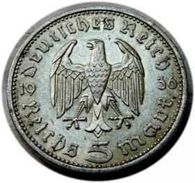 Picture 2 for: 5 marek 1936 Paul von Hindenburg / orzeł pruski Berlin