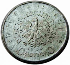 Picture 2 for: 10 zlotych 1936 Jozef Pilsudski