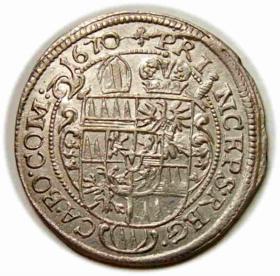Picture 2 for: 3 krajcary 1670 Karol II Lichtenstein Ołomuniec