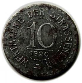 Picture for: Żeton tramwajowy 10 fenigów 1920 Wrocław / Breslau