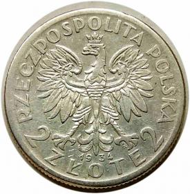Picture 2 for: 2 złote 1934 Głowa Kobiety II RP Warszawa
