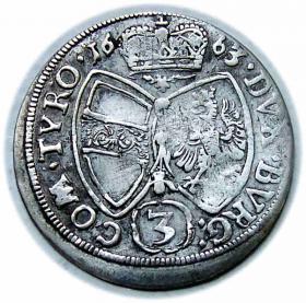 Picture 2 for: 3 kreuzer 1663 Sigismund Francis Austria Tyrol Hall