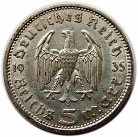 Picture 2 for: 5 mark 1935 A Paul von Hindenburg / prussian eagle Berlin