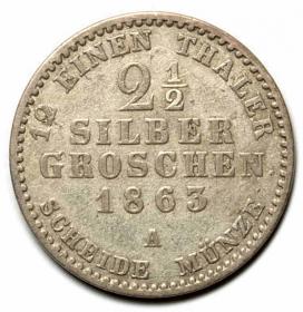 Picture 2 for: 2 1/2 silver groschen 1863 Wilhelm I Hohenzollern Germany Berlin